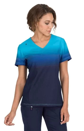 koi Lite Reform Women's 2-Pocket Stretch Ombre Print Scrub Top