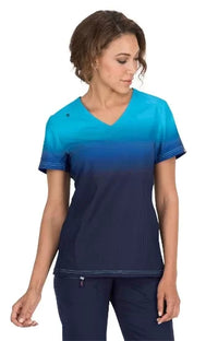 koi Lite Reform Women's 2-Pocket Stretch Ombre Print Scrub Top