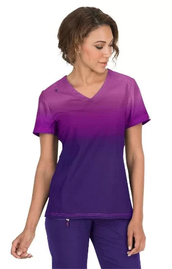 koi Lite Reform Women's 2-Pocket Stretch Ombre Print Scrub Top