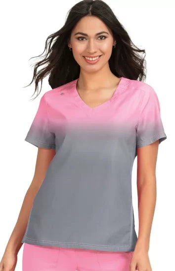 koi Lite Reform Women's 2-Pocket Stretch Ombre Print Scrub Top
