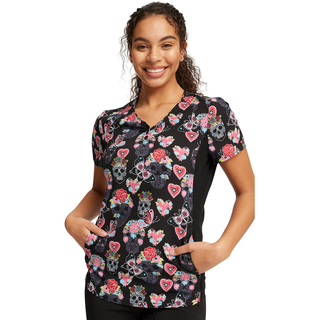 Cherokee iFlex Sugar Skull Flutter V-Neck Top