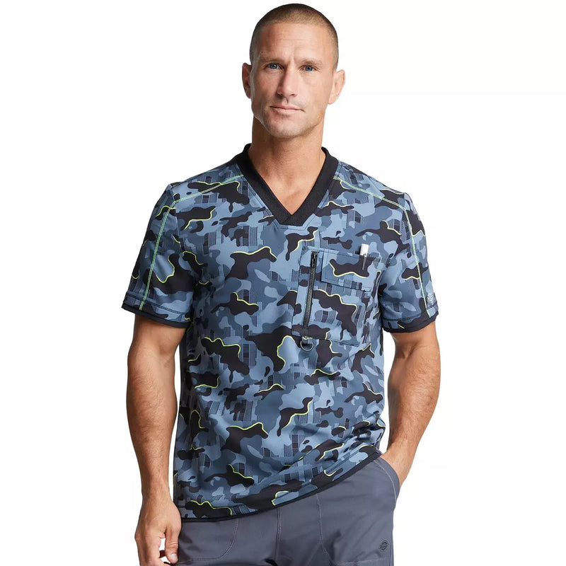 Dickies Men's V-Neck Tough Glowing Camo Scrub Top